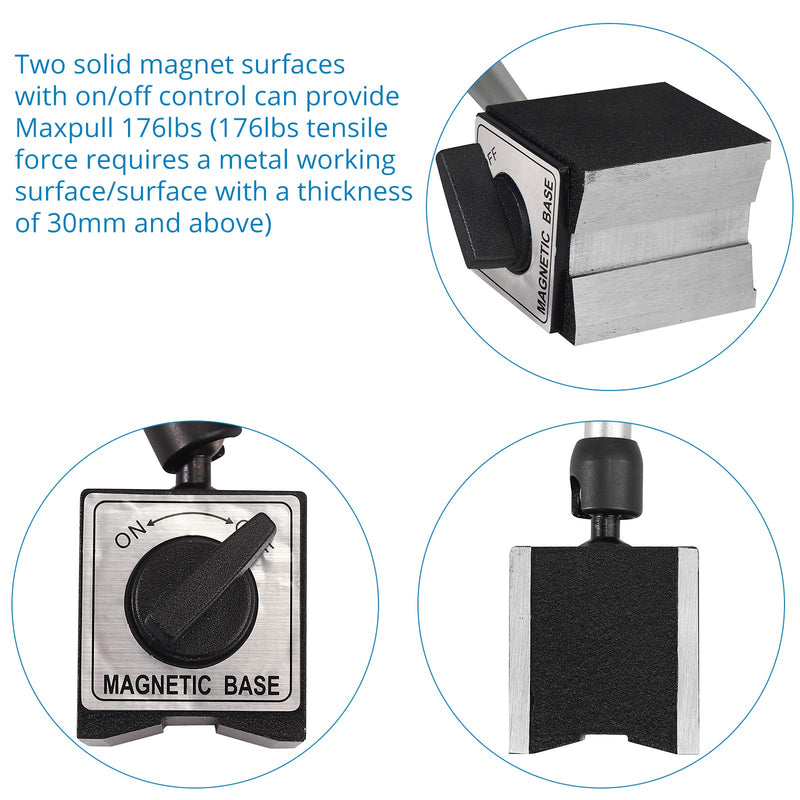 AUTOUTLET Magnetic Stand Holder for Dial Indicator, Strong Magnetic Stand Base Holder, 176lbs/80kg Maximum Pulling Force, Universal Flexible Magnetic Holder for Dial Indicator Measuring Tool Magnetic Base