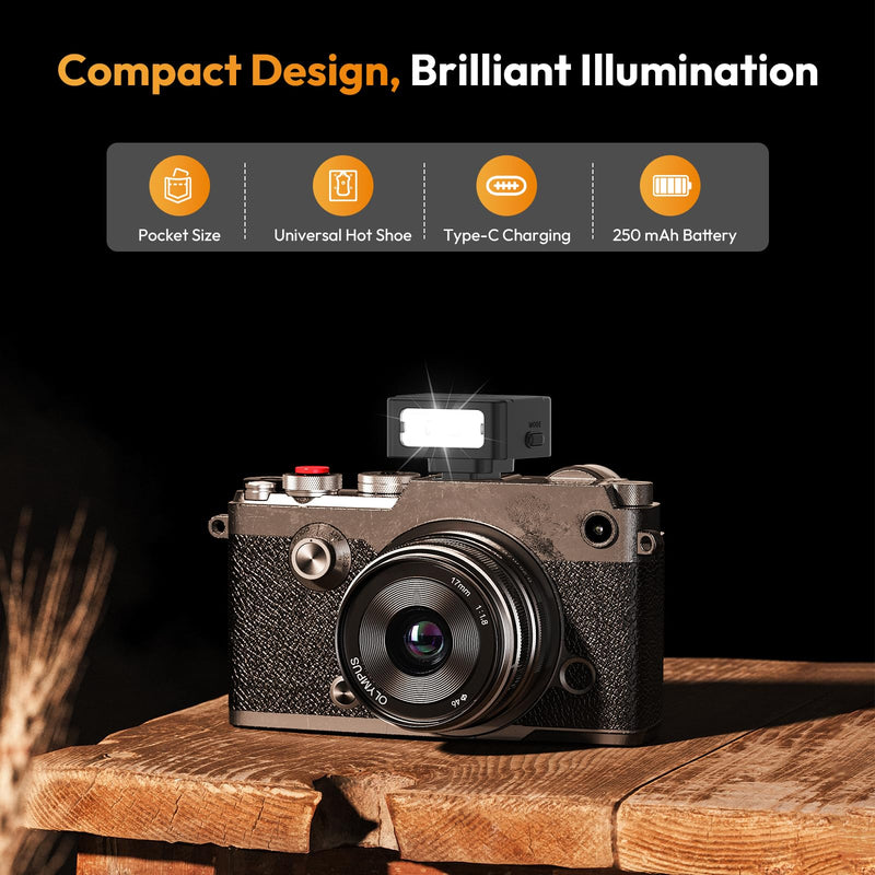 ULANZI SL01 Mini Camera Flash, GN8 6500K Mini Flash Speedlite, 4 Power Levels, Compatible with Sony ZV-1/ZV-E10/Canon/Nikon/Fuji/Panasonic/Leica/Olympus, 【Not Fits Sony ZV-1F】 SL01-Mini Flash Speedlite