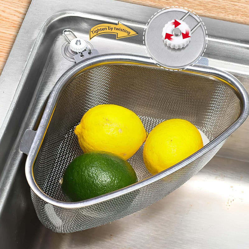 Triangle Strainer Basket Stainless Steel Multi-Functional Drain Basket, Large Thickened Drain Basket Sink, Kitchen Sink Strainer, Filter Tray Drain Hanging Drain Basket Strainer Kitchen Storage Shelf