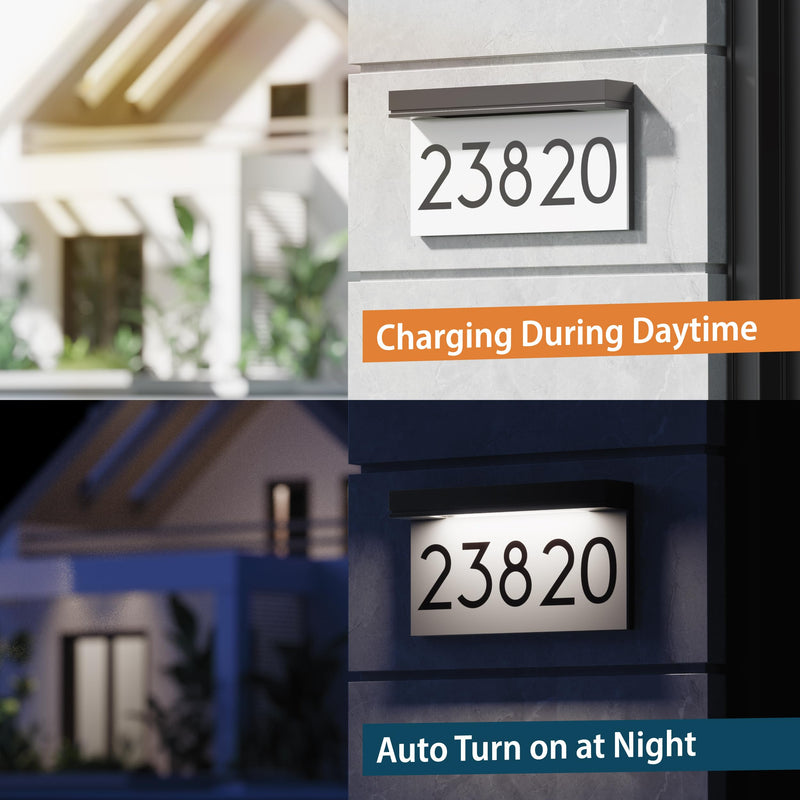 Solar Address Sign, Lighted House Numbers for Outside, LED Illuminated Address Plaque with 3000K Warm White, Waterproof Outdoor Sign, Easy Installation for Home Delivery Visibility