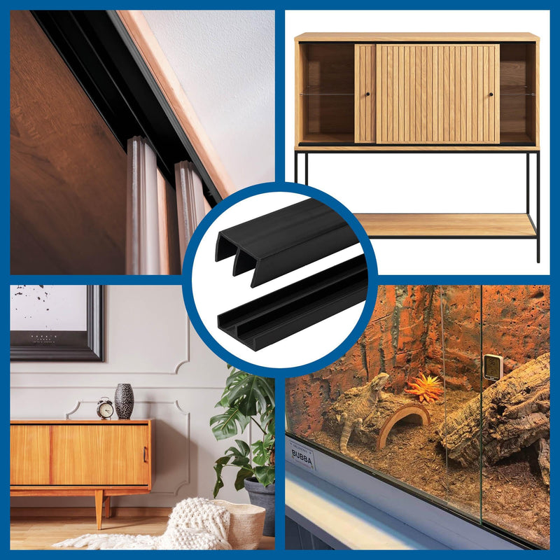 1/4" Panel Sliding Door Track - 48" Black Plastic Upper & Lower Set, USA Made, Pack of 1 - Outwater 4 Feet (48 Inches)