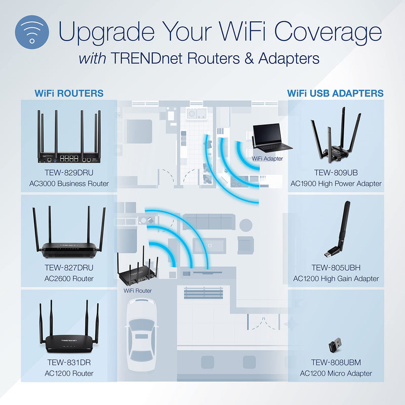 TRENDnet AC1900 High Power Dual Band Wireless USB Adapter, TEW-809UB, Stream 4K HD Video, Windows-Mac OS Compatible, NDAA & TAA Compliant, Increase Your Coverage, Detachable High Gain Antennas, Black 1