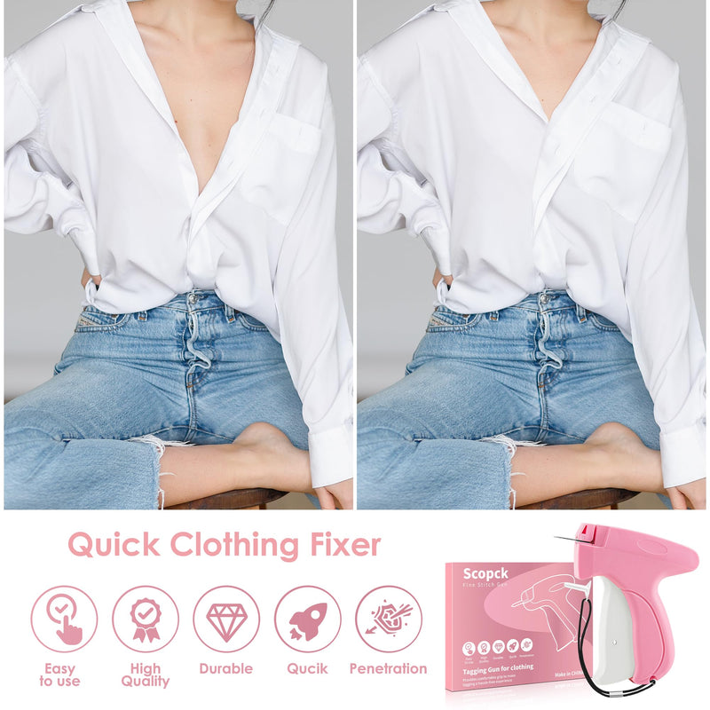 Handheld Stitch Tag Gun for Clothes, Quick Clothing Fixer, Tagging, Sewing Kit Includes 6 Needle, 1000 Black Fasteners & 1000 White Fasteners, Pink