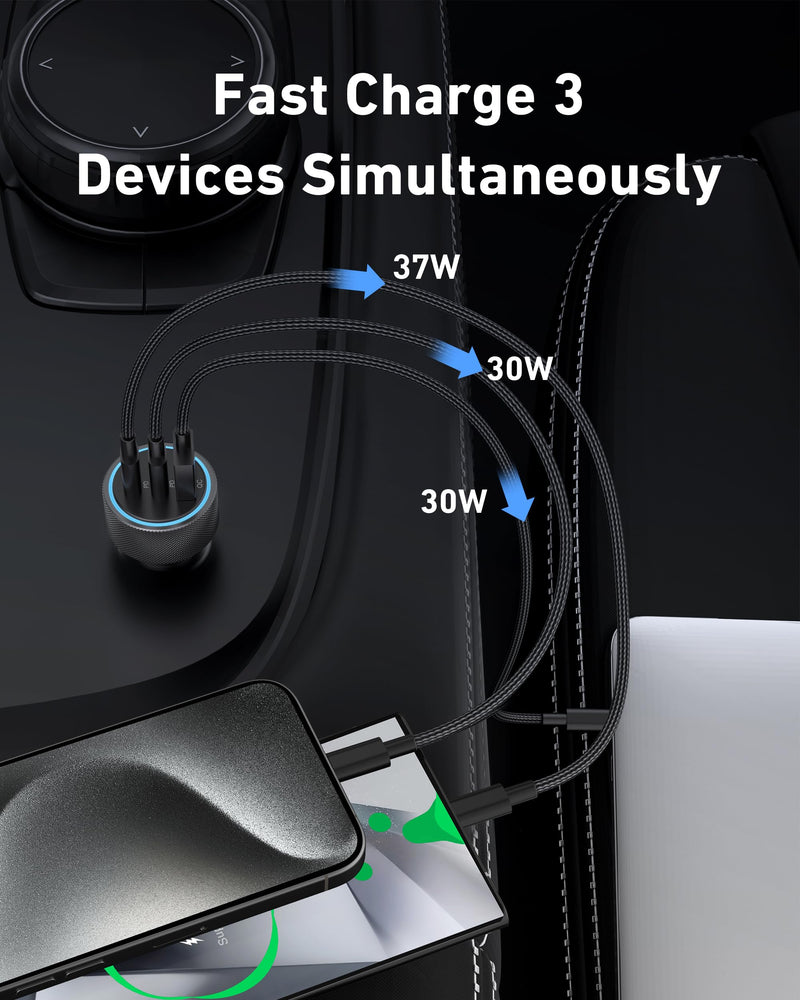 USB C Car Charger, 2Pack 3-Port 67W Dual USB-C & USB-A Phone Car Charger Adapter PD/QC Fast Charging Cigarette Lighter for iPhone 15 14 13 12 11 Pro Max, iPad, Samsung S24 S23 S22, Pixel 8 7, Android