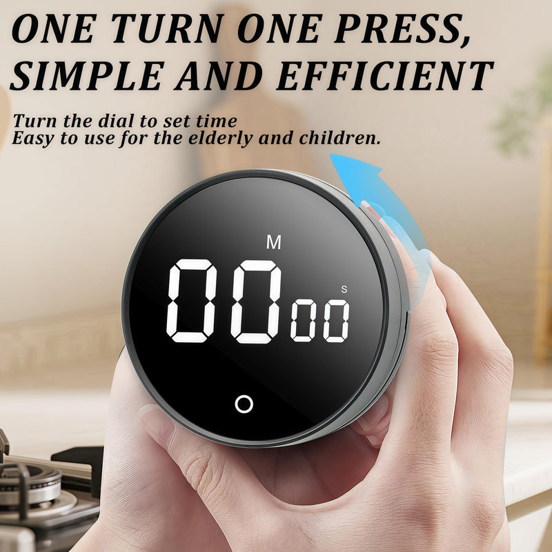 2Pcs Digital Kitchen Timer - Magnetic 199-Minute Countdown Countup Timer with Large LED Display,Volume Adjustable, Visual timers for Cooking,Gym,Meeting,Classroom,Study,Work,Outdoor Activities,Black Black-2pcs