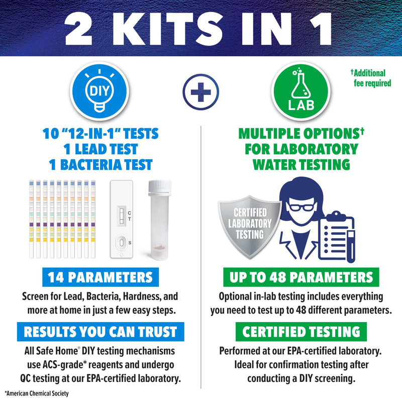 Safe Home® Complete Drinking Water Test Kit – DIY Screening for 14 Parameters + Optional Testing at Our EPA-Certified Lab for up to 48 Parameters – Made in the USA