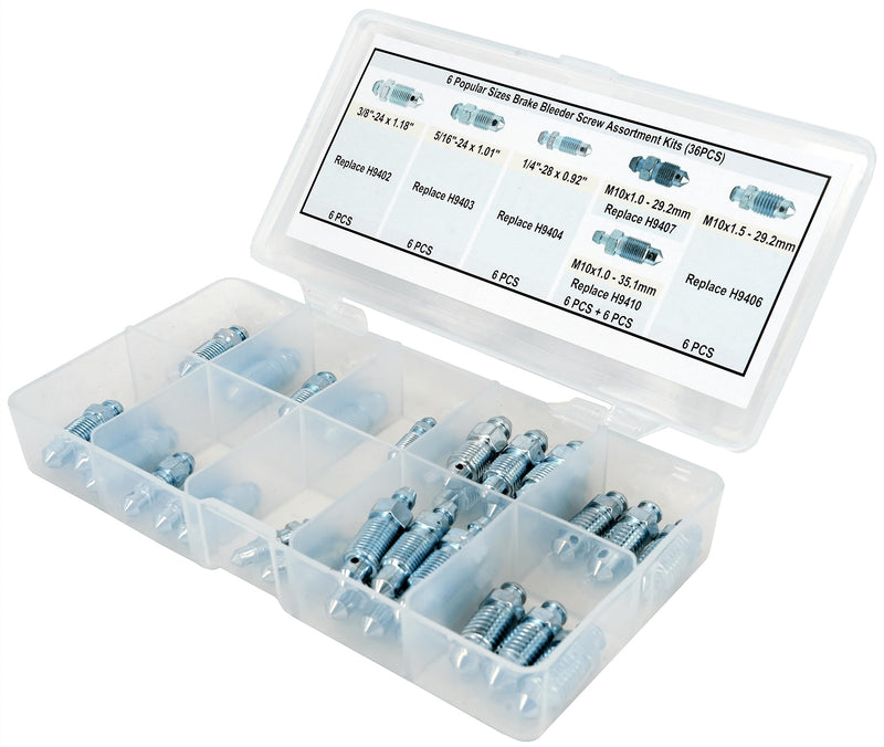 36 PCS Bleeder Valve,Brake Bleeder Screw Assortment Kit Replace H9402-6, H9403-6, H9404-6, H9406-6, H9407-6, H9410-6