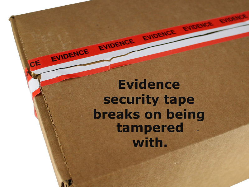 ChromaLabel 1.37 Inch Imprinted Evidence Tape Stickers, Tamper Evident Tape Crime Scene Decorations - 480 Inch Roll (13.33 Yards) with Dispenser Box, Red and White - Case of 10 1-3/8" Pack of 10
