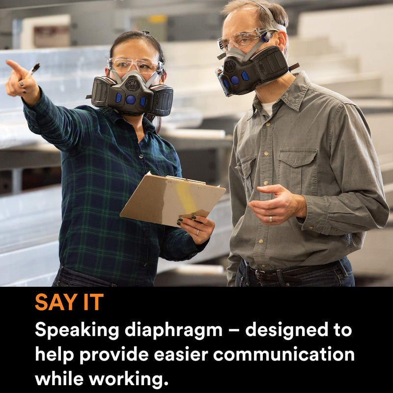 3M Respirator, Secure Click Half Face Reusable Respirator with Speaking Diaphragm and Push Button Seal Check, HF-803SD, Sweeping, Sanding, Grinding, Sawing, Dust, Large 1 Count (Pack of 1)