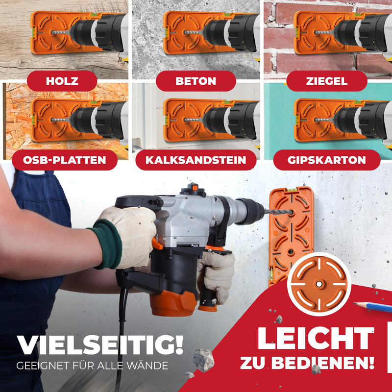 Drilling template for socket switch box flush-mounted box cavity box cavity box 71 mm distance electrician spirit level for electrical installation in shell construction and drywall MaKoen drilling template light Ø8mm - Orange