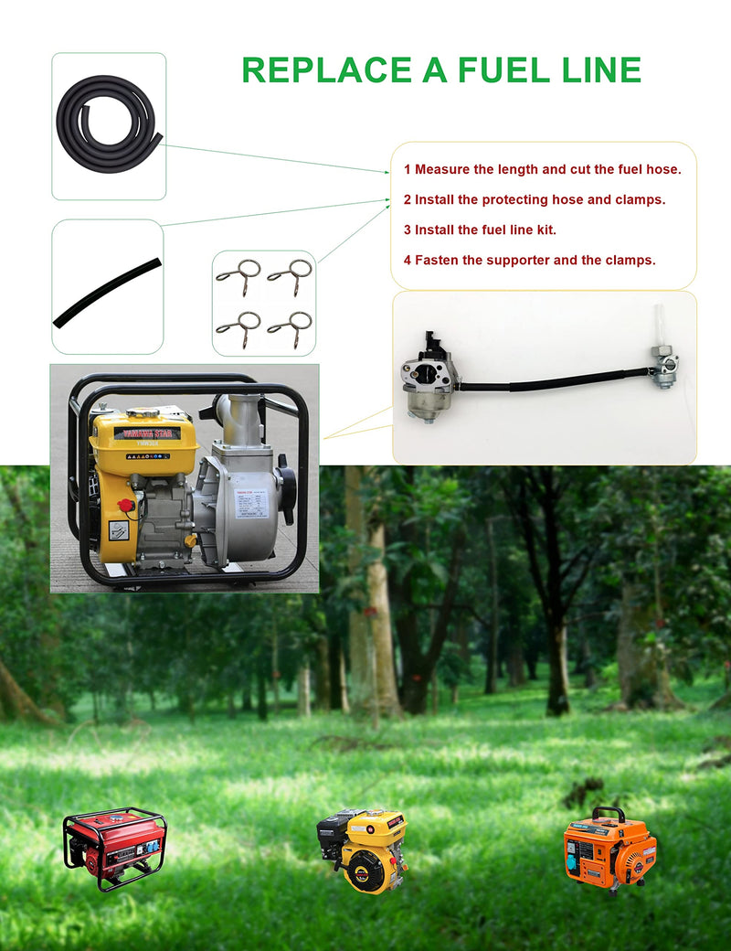 Generator Fuel Line Kit 3/16 for Small Engine Champion Honda Predator Coleman Generac Mini Bike w/Clamps