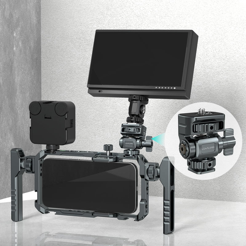 Field Monitor Mount Monitor Holder with Cold Shoe, 1/4" Screw for 5" & 7" Field Monitor Mount Support 360° Swivel &180° Tilt Adjustment,Aluminum Camera Monitor Mount for Camera Hot Shoe Black-Cold Shoe