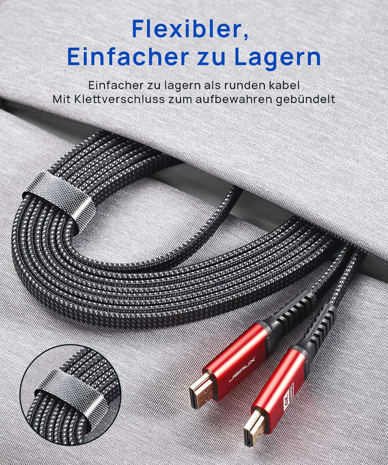 JSAUX 4K HDMI Cable 3Meter [4K@60Hz,HDMI 2.0,18Gbps] 4K Flat HDMI 2.0 Cable High Speed 3M HDMI Nylon Braided Cable Support 4K 3D HDR UHD 2160p 1080p Ethernet ARC PS3/4 TV PC Red 1 piece