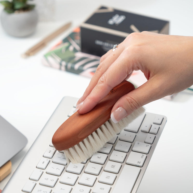 Keyboard Cleaner & Desk Brush - Multi-Use Designer Brush & Screen Cleaner for Computers, Laptops - Dust and Dirt Remover - Perfect for Apple MacBook, Gaming Desk Accessories (goat hair) White Goat Hair