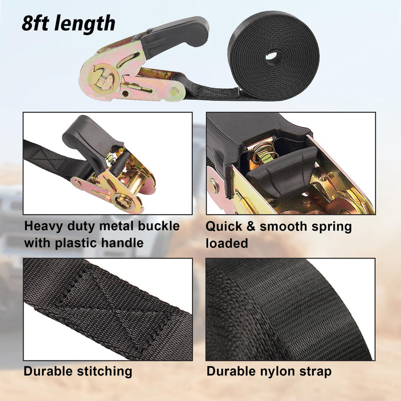 Endless Ratchet Strap, Black Ratchet Straps Heavy Duty Tie Down Straps 1 Inch Simple Strap for Motorcycles, Trailer, Kayak, Cargo, Roof Rack (1in x 8ft-2pcs) 1in x 8ft-2pcs