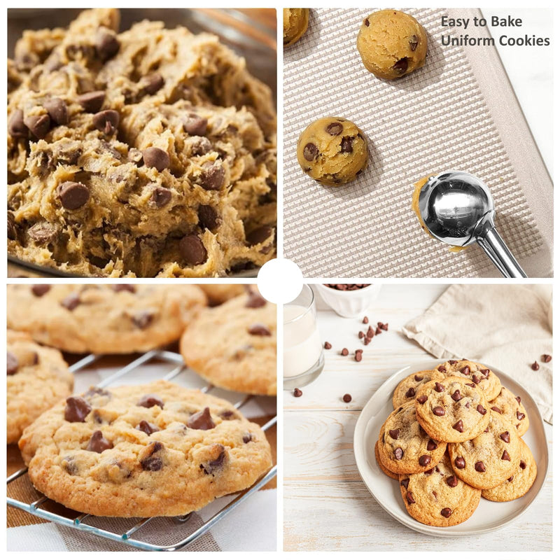 Cookie Scoop Set, 3Pcs Ice Cream Scoop, Cookie Scoops for Baking Set of 3, 18/8 Stainless Steel Cookie Scooper for Baking, Ice Cream Scooper with Trigger Release, Mint Soft Grip Cookie Dough Scoop