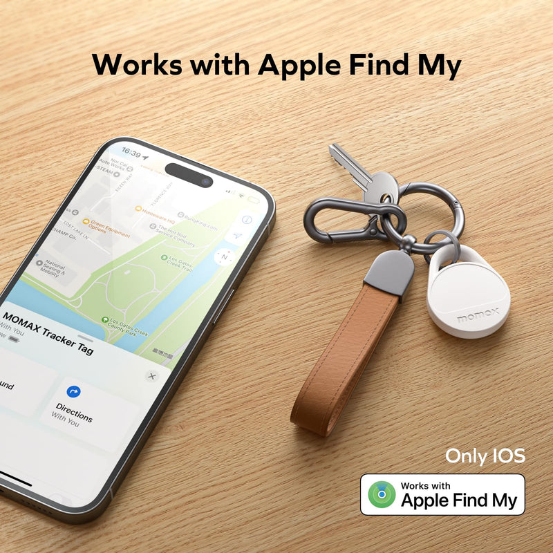 Momax Tracker Electronics Key Finder Luggage Tracker Smart Tag for Key, Backpack, Wallet, Pets Works with Apple Find My (iOS Only) and Global Search Range Include DIY Personalized Stickers White