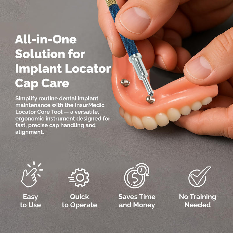 Locator Core Tool - 3 in 1 Universal Dental Implant Instrument for Male Cap Insertion Removal and Seating - 303 Stainless Steel Tool for Retention Caps & Implants