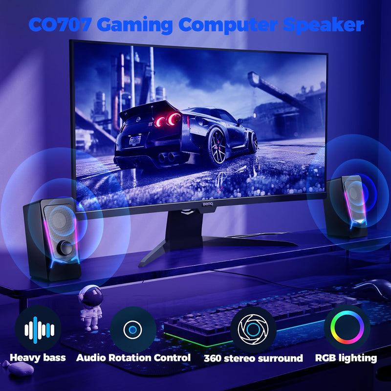 ROSON Computer Speakers, Gaming PC Speakers with Enhanced Bass and Volume Control, Stereo 2.0 USB Powered 3.5mm Aux Multimedia Speakers for Laptop/Desktop/Tablets/Phone