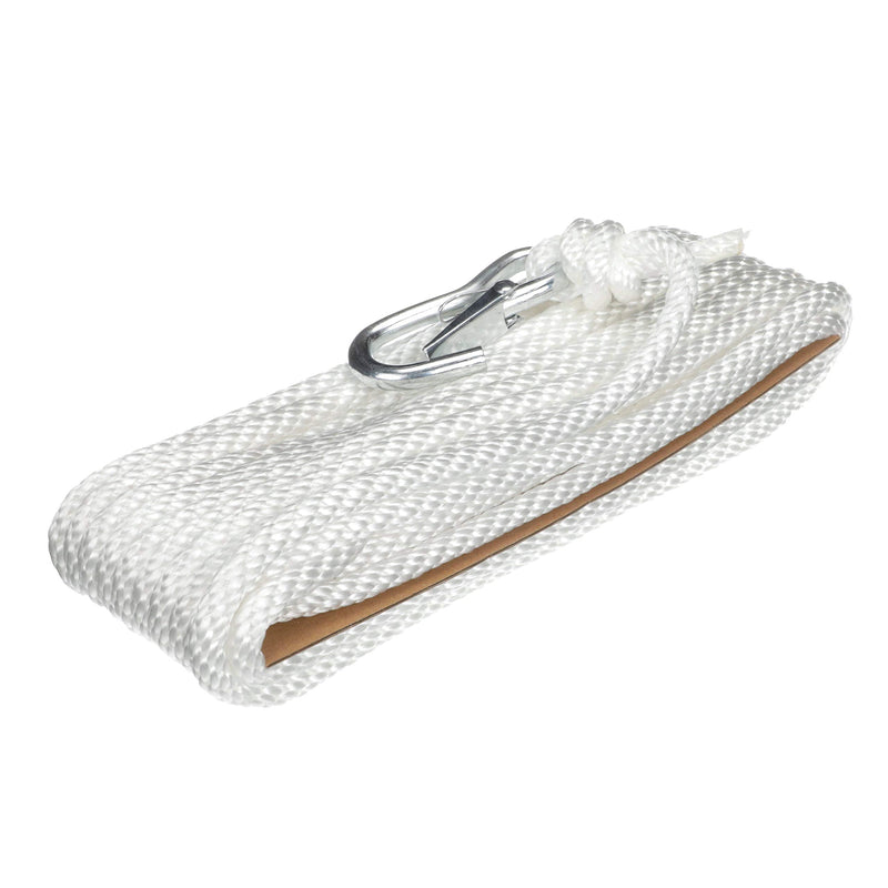 Attwood 11723-7 Solid Braid Multifilament Polypropylene Anchor Line with Spring Hook 3/8-Inch x 50-Feet, White