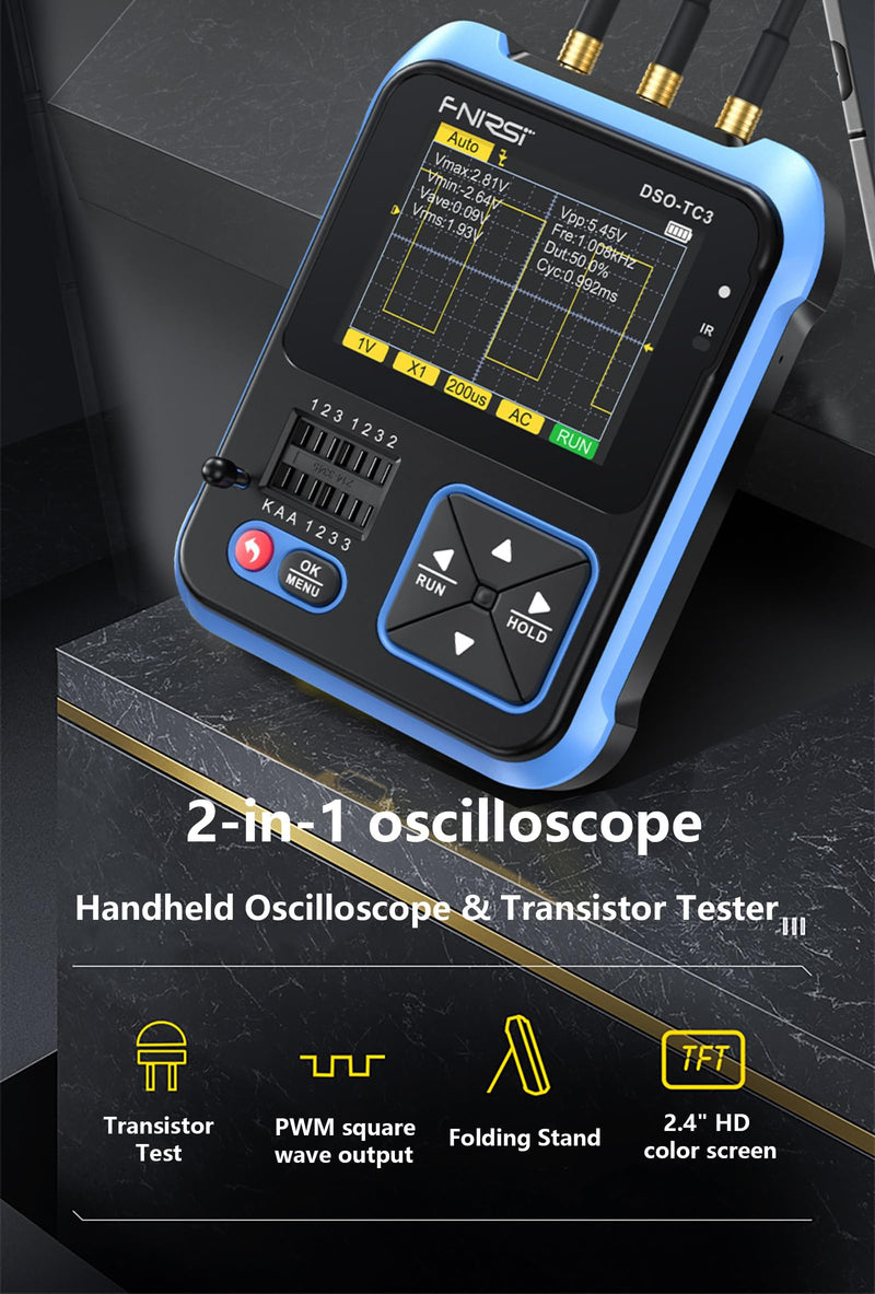 WANGCL TC3 - 3 in 1 Portable Oscilloscope ESR Tester 2.4" TFT Display 1500mA Mini Digital Oscilloscope 200kHz Bandwidth and 2.5MS/s Sampling Rate