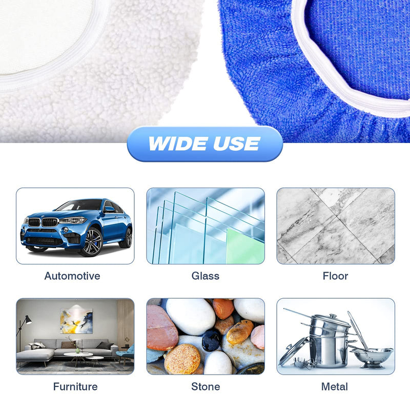 5 to 6 Inch Car Polisher Pad Bonnet, 15Pcs Car Polishing Bonnet Buffing Pads, 10*Microfiber+5*Woollen 10*Microfiber+5*Woollen (5-6 Inches)