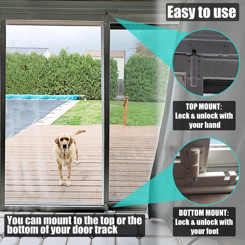 Patio Sliding Glass Door Security Lock/Bolt, Rail-Childproof Safety Window Locks for Any Slide Doors and Windows, Install on The Top Bottom Foot Kick Lock White 2PC 2