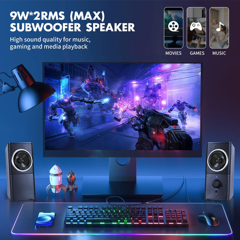 H21 Computer Speakers, Desktop Speakers 2.0 Multi Device Stereo Speaker, Volume Control PC Speakers, USB Powered Gaming Speakers with 3.5mm Aux Cable for PC Monitor Laptop Tablet Phone