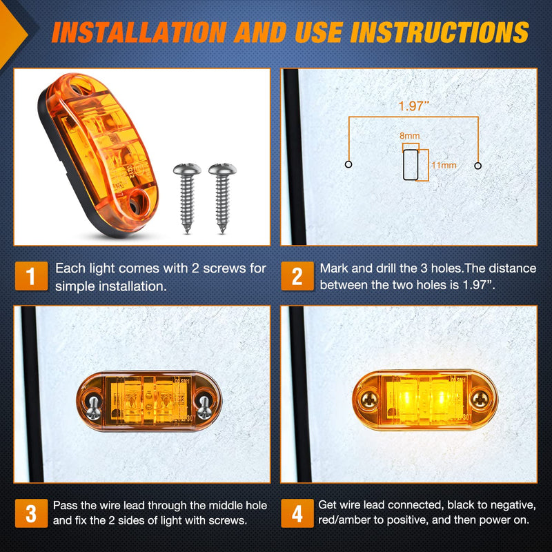 Nilight 2.5Inch Oval Side Marker Light 10PCS 2 Diode LED Trailer Fender Light Clearance Light Waterproof Surface Mounted for 10-30V Truck Camper Boat Lorry 10Pcs 2.5Inch Red Amber Lights