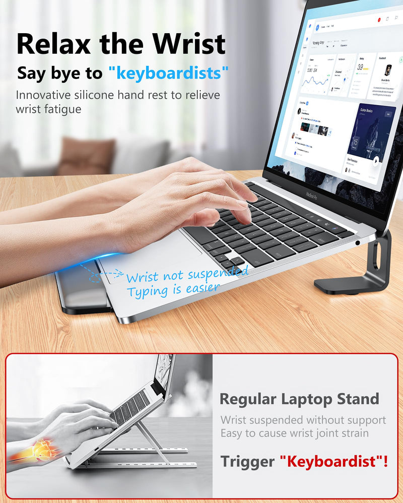 NTMY Laptop Stand for Desk with Wrist Support, Aluminum Computer Stand for Laptop,Ventilated Ergonomic Holder Mount Riser for MacBook Air/HP/Dell/Acer/Lenovo 10-17.3'' (Black) Black