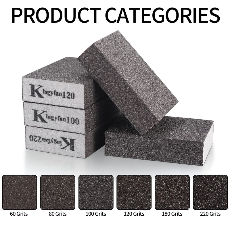Aoyfuwell 12 pieces sanding sponge, sanding blocks, hand sander, 60/80/100/120/180/220 grit sandpaper washable reusable for sanding, polishing metal, wood, steel, stainless steel