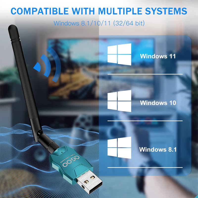 Long Range Class 1 Bluetooth Adapter, QGOO USB 5.3+EDR, Bluetooth Dongle Wireless Receiver for Speaker, Keyboard, Headphones, Support Win10/8.1/8/7(coniferous Green) BT5.3 coniferous green
