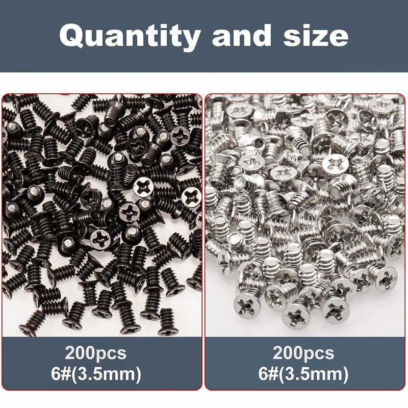 Hard Drive Screws KM6#-32 Flat Head Screws Countersunk Phillips Head for 3.5" HDD (400 Pcs, Black 200+Silver 200)
