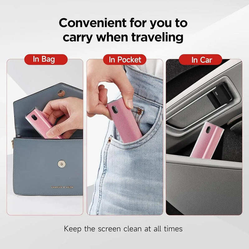 Touchscreen Mist Phone Screen Cleaner for All Phones Laptop and Tablet 2 in 1 Spray and Microfiber Cloth Mini Portable… (Light Pink) LIGHT PINK