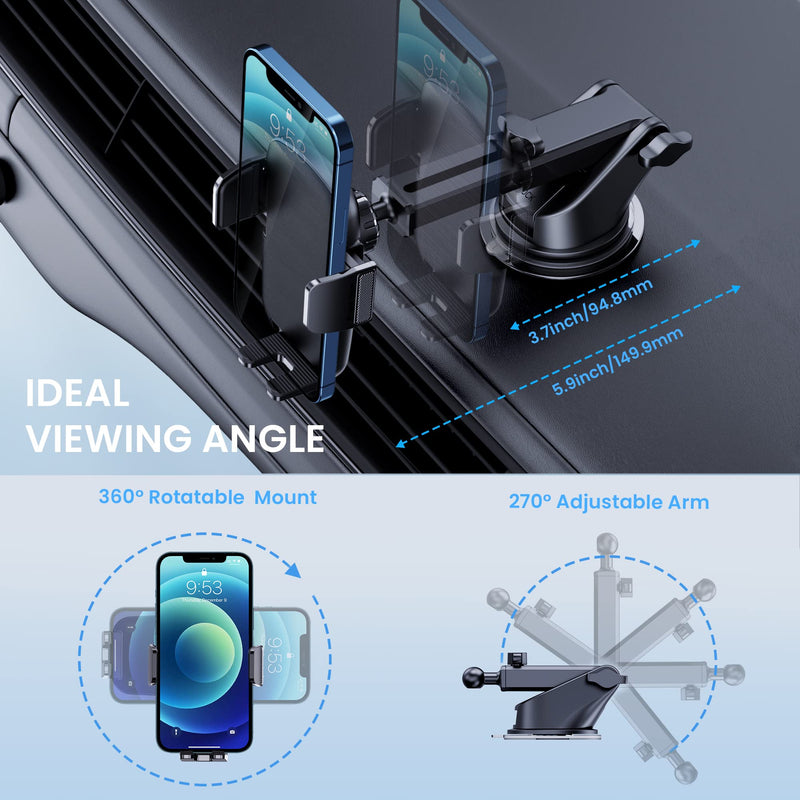 TICILFO Phone Mount for Car Phone Holder [Military-Grade Suction & Stable Clip] Car Phone Holder Mount Windshield Dashboard Air Vent Universal Automobile Mount Fit for All iPhone Android Smartphones Rubber