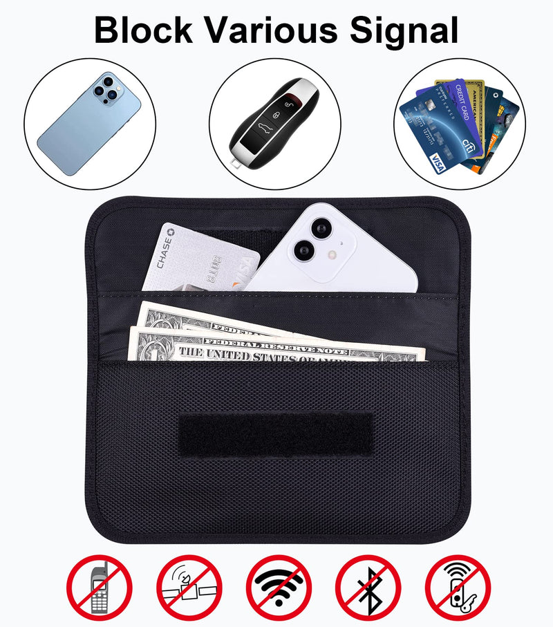 Wisdompro Faraday Bag, RFID Signal Blocking Bag Shielding Pouch Wallet Case for Cell Phone Privacy Protection and Car Key FOB Black (7.5 x 3.5) 7.5 x 3.5 inches