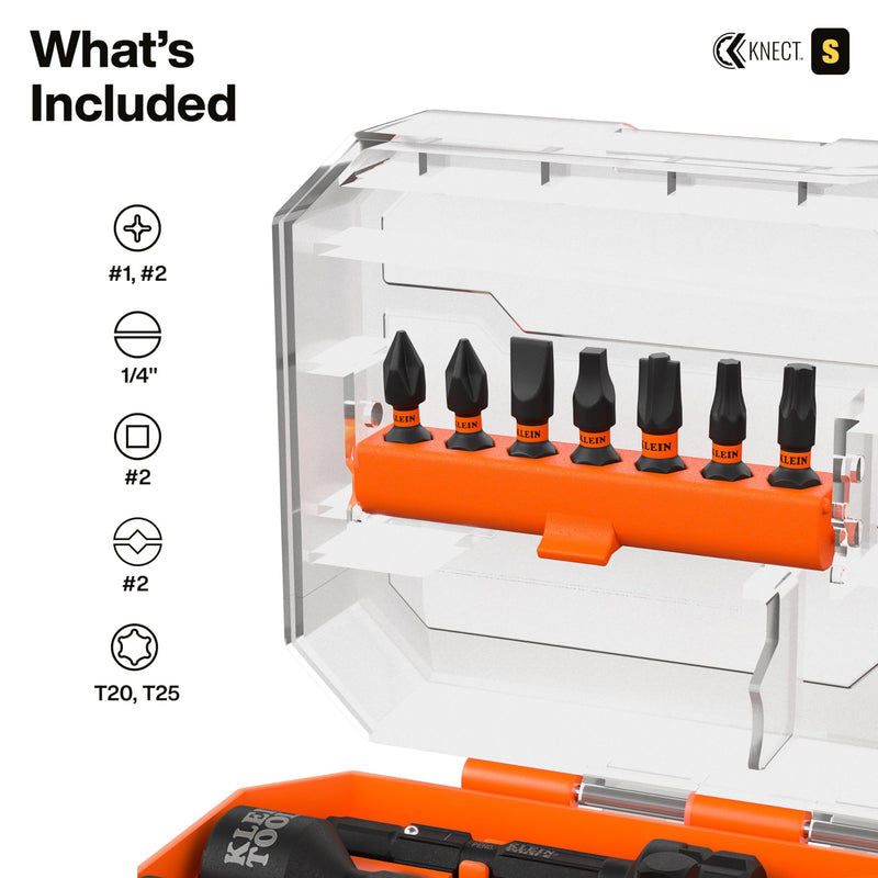 Klein Tools 65301KNECT Impact Socket Set, KNECT (S) 23-Piece SAE Pass-Through and Flip Socket Tool Set, Impact Driver Adapter, MODbox Tool Organization 23-Piece Set
