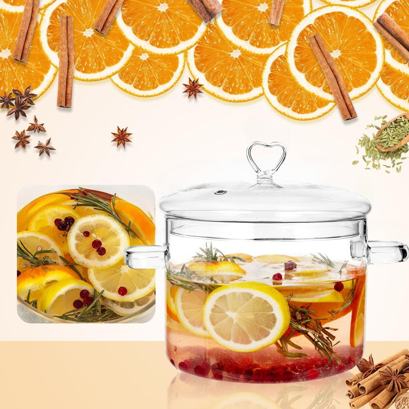 2L Clear Glass Cooking Pot with Heart Lid, 68oz/2000ml | Easy to Clean, Heat Resistant, Energy Conservation, Oven, Gas, and Electric Stove Safe 2 Liters