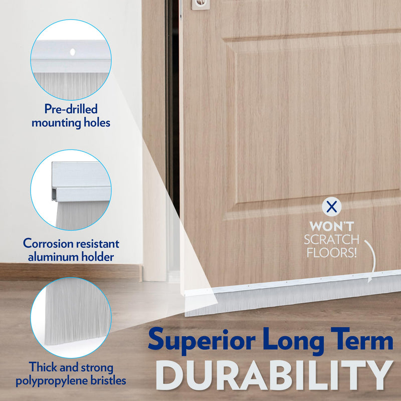 Trademark Hardware Door Sweep Brush - Silver Aluminum - 3" x 56 Inches - TH30090C 56 Inches Long Aluminum (Silver)