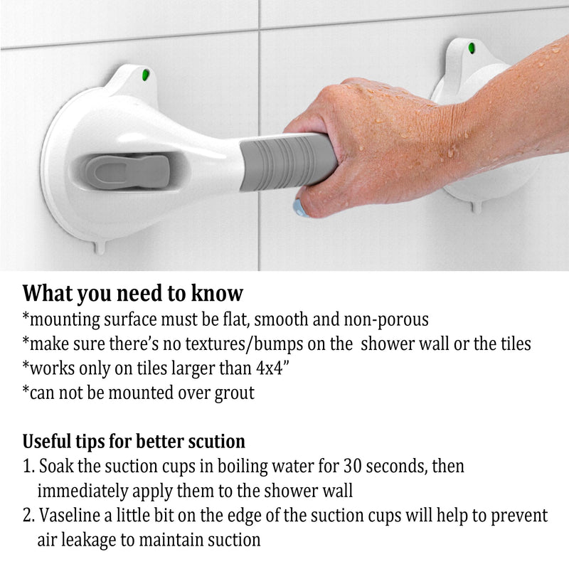 16.5inch 2 Pack Suction Balance Assist Bathroom Shower Handle,Bath Grab Bar with Indicators(White/Grey) 16.5 Inch (Pack of 2)