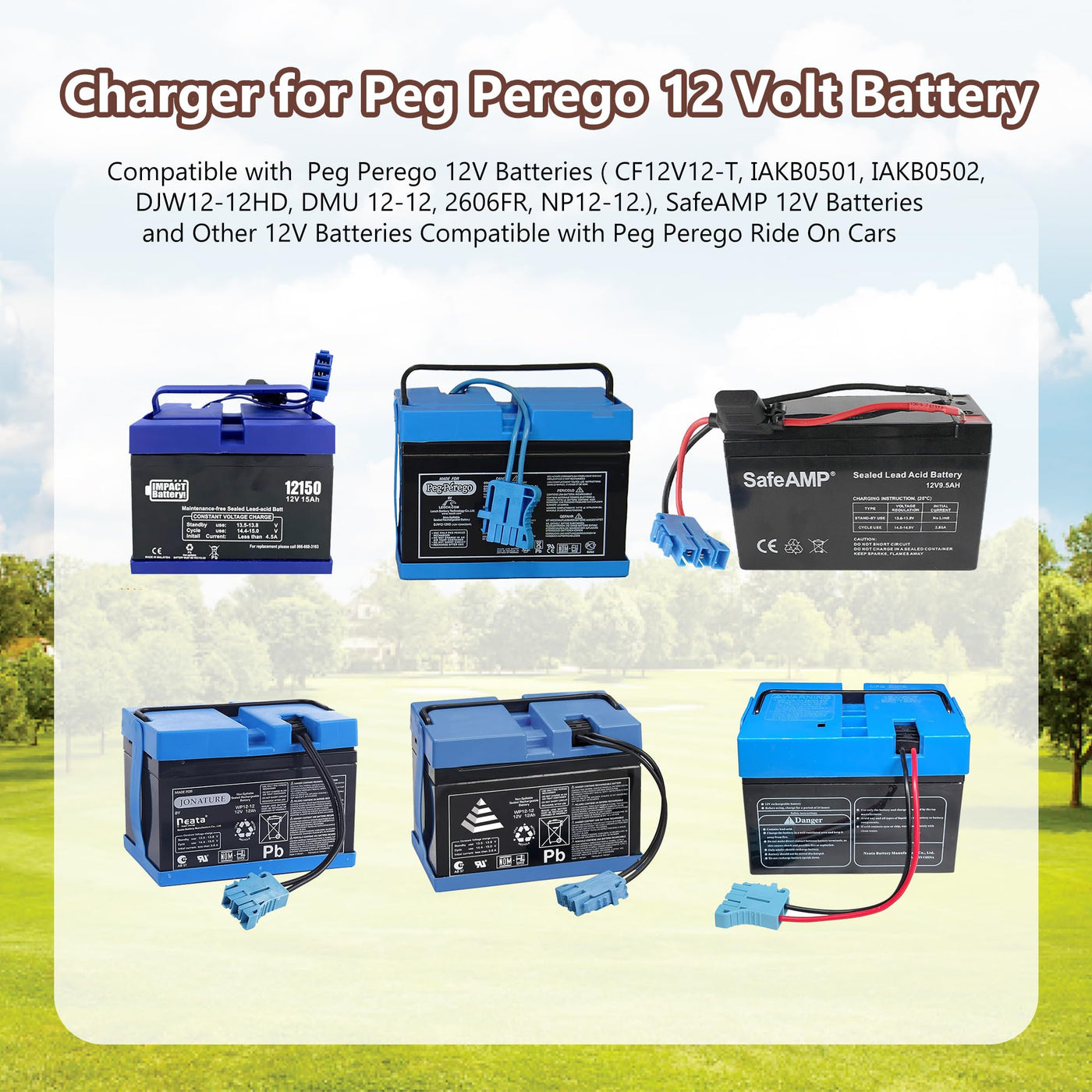 safeamp 12-volt charger for peg perego battery 12 Volt Power Wheels Charger Compatible with Peg Perego 12 Volt Battery for John Deere Ground Force Tractor, John Deere Gator XUV Polaris RZR 900 Powered Ride On Car, 12V Charger for Kids Ride on Car