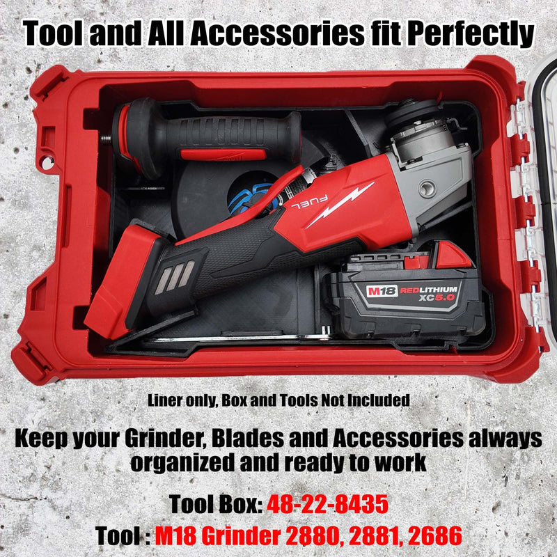 Tidy Tool Insert for Milwaukee M18 Grinder (Fits 2880, 2881, 2686 Models) – Packout Compact Organizer 48-22-8435 Liner – Accessory Storage Only