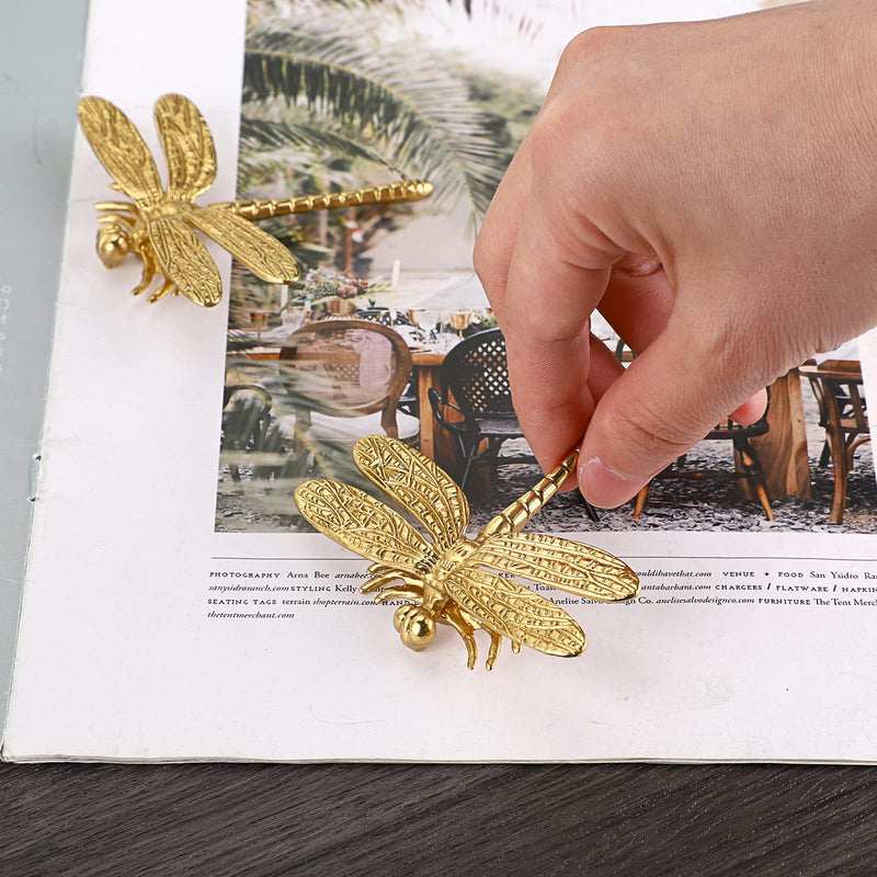 JUXYES Pack of 4 Brass Dragonfly Cabinet Knobs, Golden Tone Cupboard Door Knobs Decorative Dresser Drawer Handle Knobs for Dresser Drawer Cabinet Closet