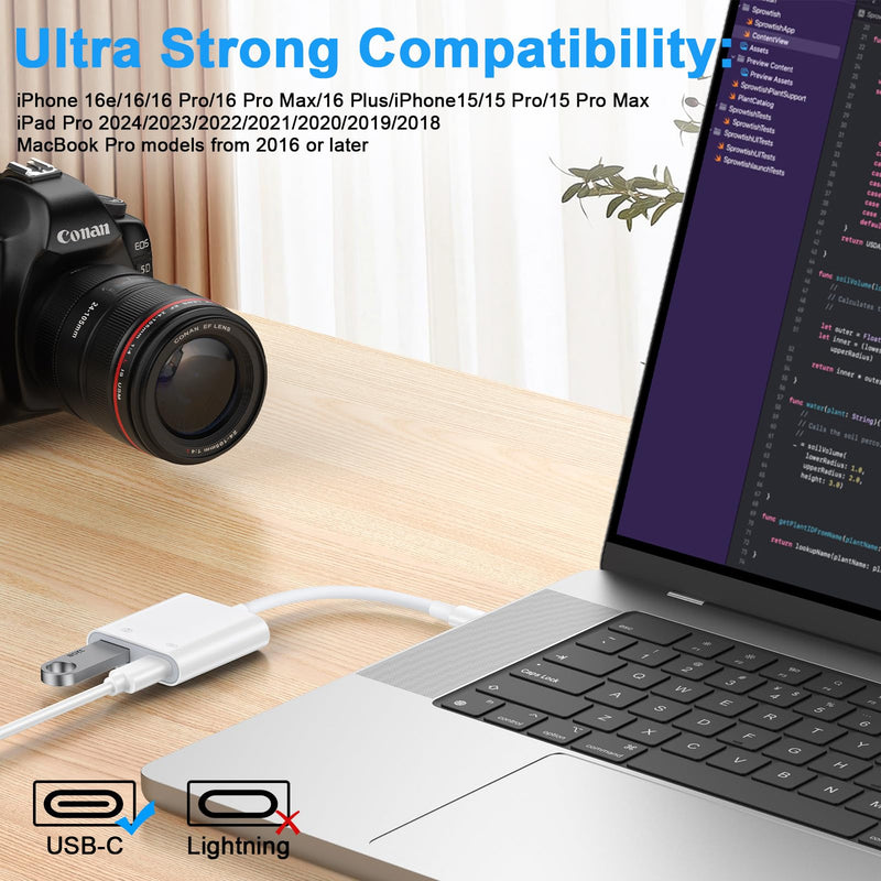 USB C to USB Camera Adapter, OTG Adapter for Android iPhone 16e/16/16Pro/16Pro Max/16Plus/15/15Pro/15Pro Max, High Speed USB 3.0 Female Adapter for Digital Camera to Phone Samsung S25 S24Ultra S23 S22