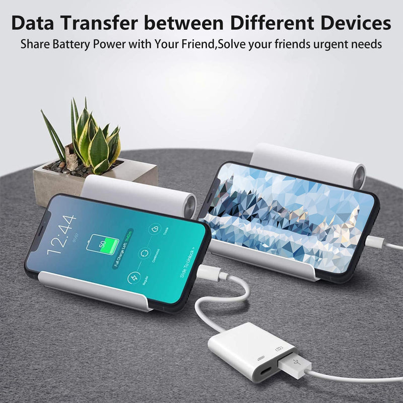 [Apple MFi Certified] Lightning to USB Camera Adapter for iPhone, High-Speed USB Female OTG Cable with Charging Port for iPad to Connect Card Reader, Plug and Play