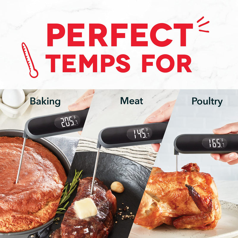 Dash Precision Quick-Read Meat Thermometer - Waterproof Kitchen and Outdoor Food Cooking Thermometer with Digital LCD Display - BBQ, Chicken, Seafood, Steak, Turkey, & Other Meat, Batteries Included Cool Gray