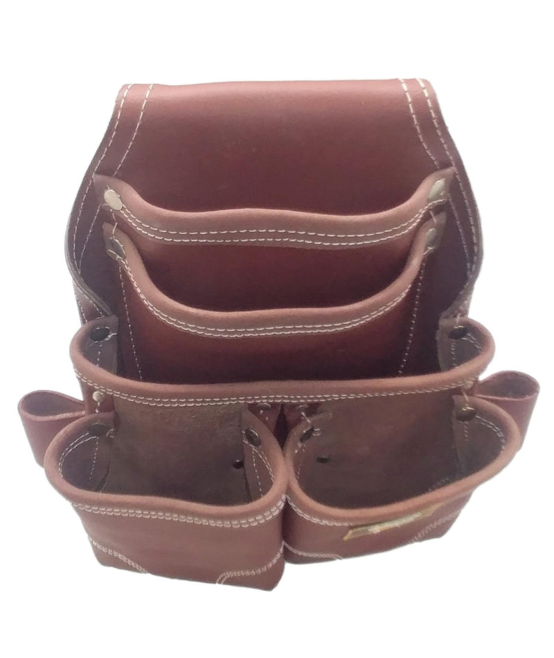 Nail Pouch | Leather Tool Pouch 3350DP, 5 Pockets, Brown, Oil-Tanned Leather, Heavy Duty Carpenter Tool Belt with Reinforced Seams and 2 Snap Loops