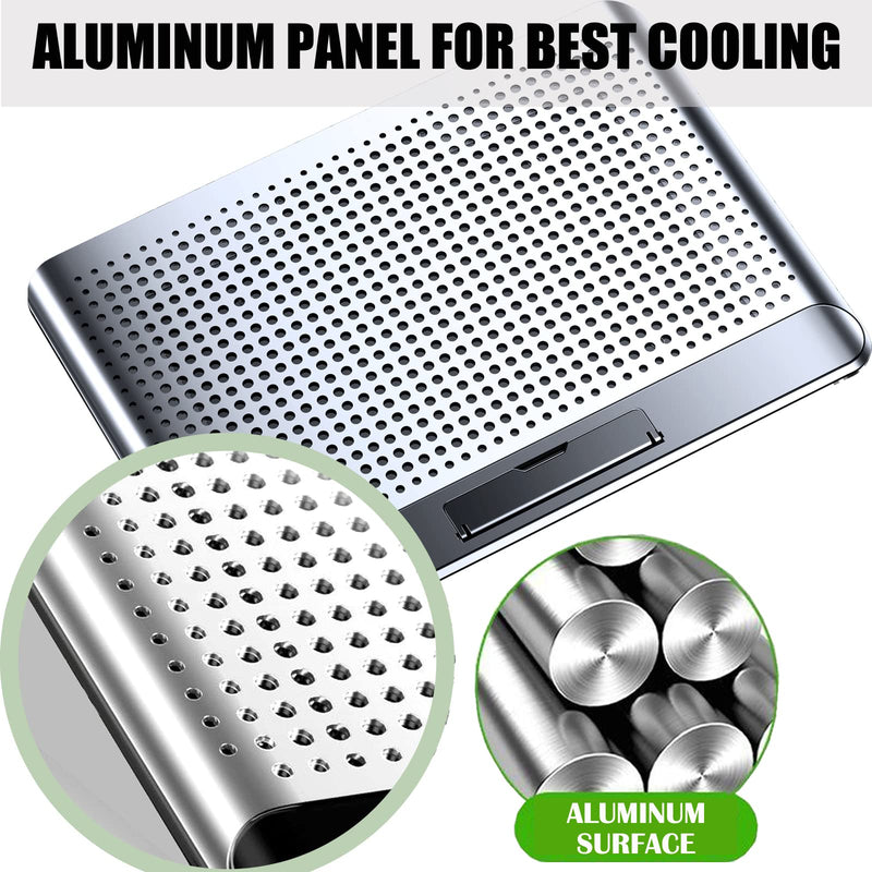 16inch Single Fan Lap Chill Mat - Aluminum Panel Laptop Cooling Pad, Heat Protection Laptop Cooler, Adjustable Foldable Long Stand, Fans Switch with dimmable-Speed, USB-A Connection Laptop Fan Silver Single-fan.