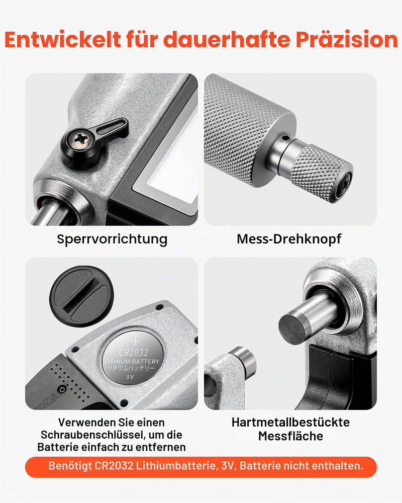 VEVOR Micrometer, Digital Micrometer, Measuring Range 0-25.4mm, Resolution 0.001mm, Highest Precision 0.003mm Accuracy, LCD Display, Inch/mm Switching, Carbide Tip, with Case