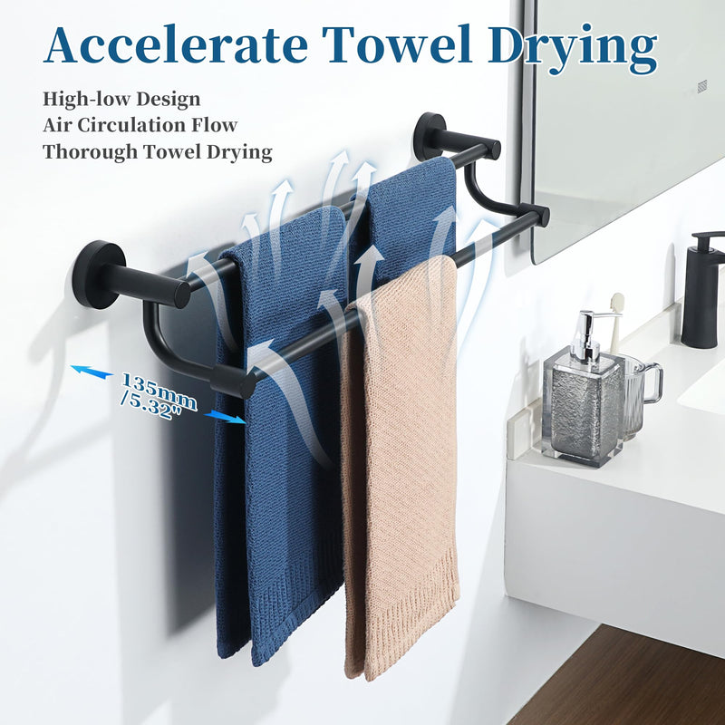Alise Double Towel Bars,24 Inch Towel Rack for Bathroom, Wall Mount Towel Holder, Quick Drying Towel Hanger SUS304 Stainless Steel Towel Rail, Matte Black, GOY4600-B 24 inch